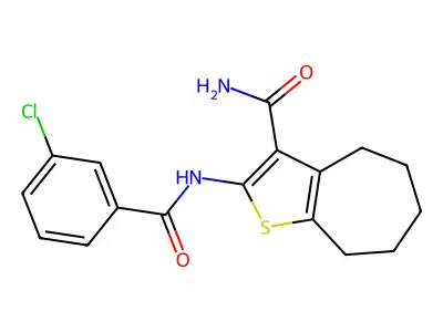 2-(3-chlorobenzamido)-5,6,7,8-tetrahydro-4H-cyclohepta[b]thiophene-3-carboxamide structure