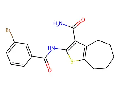2-(3-bromobenzamido)-5,6,7,8-tetrahydro-4H-cyclohepta[b]thiophene-3-carboxamide structure