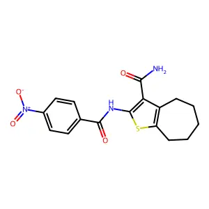 2-[(4-nitrobenzoyl)amino]-5,6,7,8-tetrahydro-4H-cyclohepta[b]thiophene-3-carboxamide structure