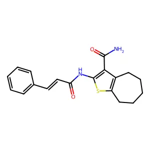 2-cinnamamido-5,6,7,8-tetrahydro-4H-cyclohepta[b]thiophene-3-carboxamide structure