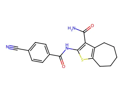 2-(4-cyanobenzamido)-5,6,7,8-tetrahydro-4H-cyclohepta[b]thiophene-3-carboxamide structure
