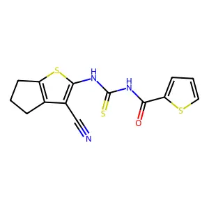 N-[(3-cyano-5,6-dihydro-4H-cyclopenta[b]thiophen-2-yl)carbamothioyl]thiophene-2-carboxamide structure