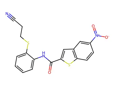 N-(2-((2-cyanoethyl)thio)phenyl)-5-nitrobenzo[b]thiophene-2-carboxamide structure