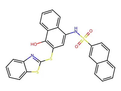 N-[3-(1,3-benzothiazol-2-ylsulfanyl)-4-hydroxynaphthalen-1-yl]naphthalene-2-sulfonamide structure