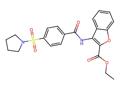 Ethyl 3-(4-(pyrrolidin-1-ylsulfonyl)benzamido)benzofuran-2-carboxylate structure