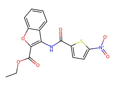 Ethyl 3-(5-nitrothiophene-2-carboxamido)benzofuran-2-carboxylate structure