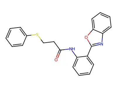 N-(2-(benzo[d]oxazol-2-yl)phenyl)-3-(phenylthio)propanamide structure
