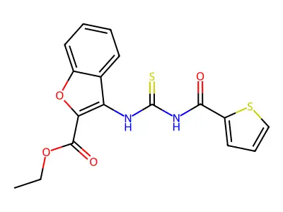 Ethyl 3-(3-(thiophene-2-carbonyl)thioureido)benzofuran-2-carboxylate structure