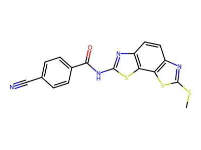 4-cyano-N-(2-methylsulfanyl-[1,3]thiazolo[4,5-g][1,3]benzothiazol-7-yl)benzamide structure
