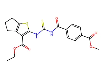 ETHYL 2-[({[4-(METHOXYCARBONYL)PHENYL]FORMAMIDO}METHANETHIOYL)AMINO]-4H,5H,6H-CYCLOPENTA[B]THIOPHENE-3-CARBOXYLATE structure