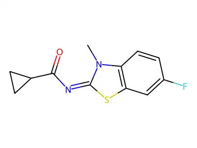 N-(6-fluoro-3-methyl-1,3-benzothiazol-2-ylidene)cyclopropanecarboxamide structure