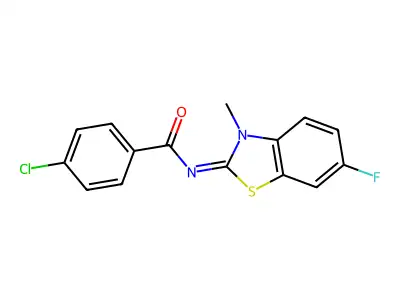 4-chloro-N-(6-fluoro-3-methyl-1,3-benzothiazol-2-ylidene)benzamide structure