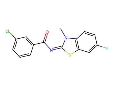 3-chloro-N-(6-fluoro-3-methyl-1,3-benzothiazol-2-ylidene)benzamide structure