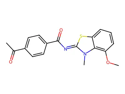 4-acetyl-N-(4-methoxy-3-methyl-1,3-benzothiazol-2-ylidene)benzamide structure