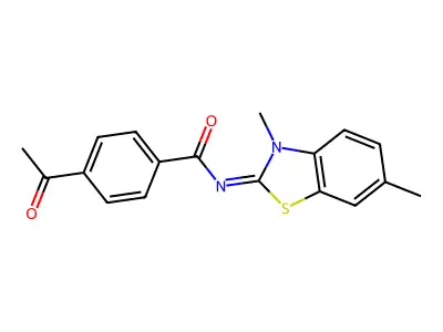 4-acetyl-N-(3,6-dimethyl-1,3-benzothiazol-2-ylidene)benzamide structure