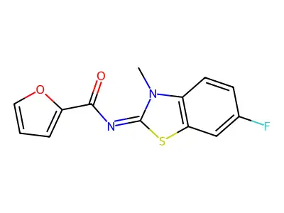 N-(6-fluoro-3-methyl-1,3-benzothiazol-2-ylidene)furan-2-carboxamide structure