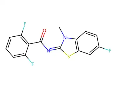 2,6-difluoro-N-(6-fluoro-3-methyl-1,3-benzothiazol-2-ylidene)benzamide structure