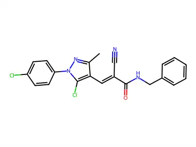 (E)-N-benzyl-3-[5-chloro-1-(4-chlorophenyl)-3-methylpyrazol-4-yl]-2-cyanoprop-2-enamide structure