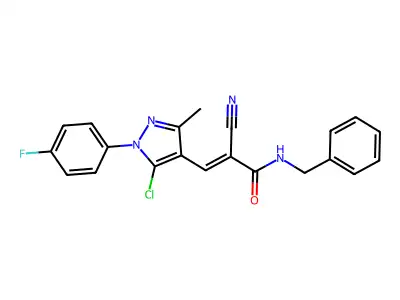 (E)-N-benzyl-3-[5-chloro-1-(4-fluorophenyl)-3-methylpyrazol-4-yl]-2-cyanoprop-2-enamide structure