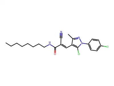 (E)-3-[5-chloro-1-(4-chlorophenyl)-3-methylpyrazol-4-yl]-2-cyano-N-octylprop-2-enamide structure