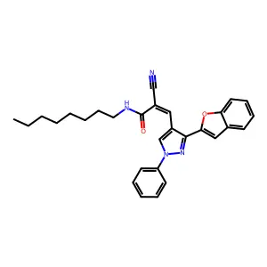 (E)-3-[3-(1-benzofuran-2-yl)-1-phenylpyrazol-4-yl]-2-cyano-N-octylprop-2-enamide structure