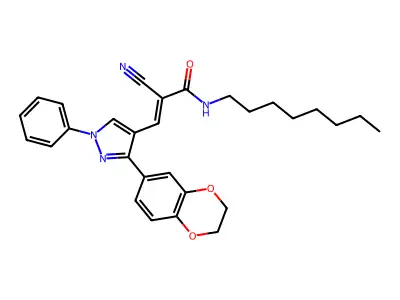 (E)-2-cyano-3-[3-(2,3-dihydro-1,4-benzodioxin-6-yl)-1-phenylpyrazol-4-yl]-N-octylprop-2-enamide structure