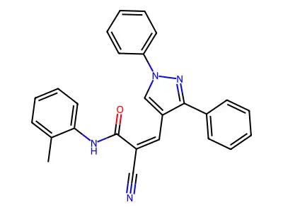 2-cyano-3-(1,3-diphenyl-1H-pyrazol-4-yl)-N-(2-methylphenyl)prop-2-enamide structure