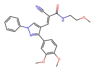 (E)-2-cyano-3-[3-(3,4-dimethoxyphenyl)-1-phenylpyrazol-4-yl]-N-(2-methoxyethyl)prop-2-enamide structure