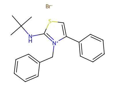 3-Benzyl-2-(tert-butylamino)-4-phenylthiazol-3-ium bromide structure