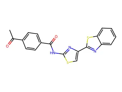 4-acetyl-N-[4-(1,3-benzothiazol-2-yl)-1,3-thiazol-2-yl]benzamide structure