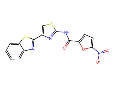 N-[4-(1,3-benzothiazol-2-yl)-1,3-thiazol-2-yl]-5-nitrofuran-2-carboxamide structure