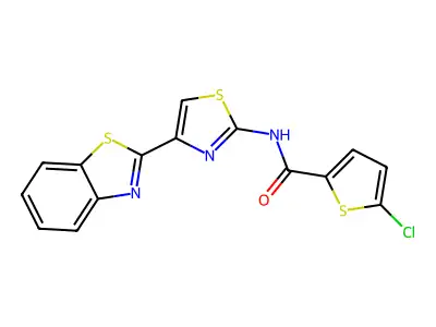 N-[4-(1,3-benzothiazol-2-yl)-1,3-thiazol-2-yl]-5-chlorothiophene-2-carboxamide structure