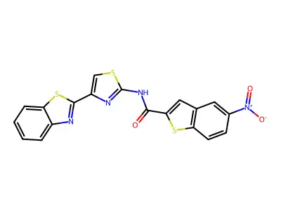 N-[4-(1,3-benzothiazol-2-yl)-1,3-thiazol-2-yl]-5-nitro-1-benzothiophene-2-carboxamide structure