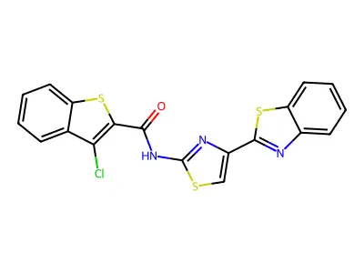 N-[4-(1,3-benzothiazol-2-yl)-1,3-thiazol-2-yl]-3-chloro-1-benzothiophene-2-carboxamide structure