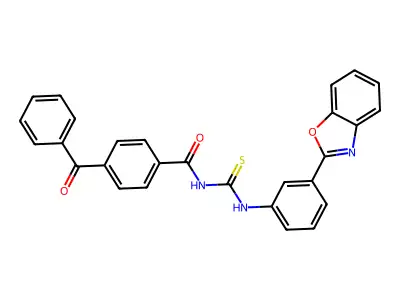 N-((3-(benzo[d]oxazol-2-yl)phenyl)carbamothioyl)-4-benzoylbenzamide structure