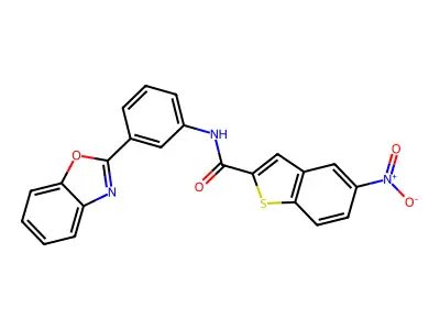 N-[3-(1,3-benzoxazol-2-yl)phenyl]-5-nitro-1-benzothiophene-2-carboxamide structure
