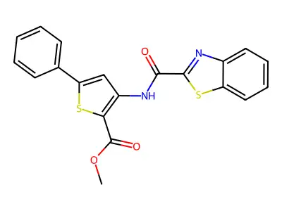 Methyl 3-(benzo[d]thiazole-2-carboxamido)-5-phenylthiophene-2-carboxylate structure