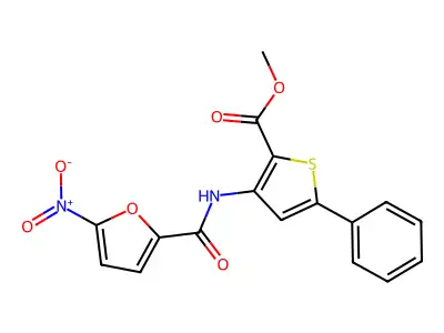 Methyl 3-(5-nitrofuran-2-carboxamido)-5-phenylthiophene-2-carboxylate structure