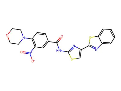 N-(4-(benzo[d]thiazol-2-yl)thiazol-2-yl)-4-morpholino-3-nitrobenzamide structure