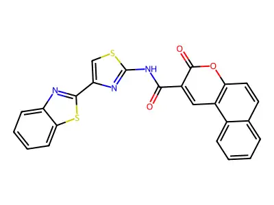 N-[4-(1,3-benzothiazol-2-yl)-1,3-thiazol-2-yl]-3-oxo-3H-benzo[f]chromene-2-carboxamide structure