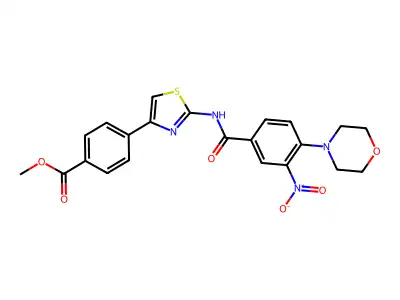 Methyl 4-(2-(4-morpholino-3-nitrobenzamido)thiazol-4-yl)benzoate structure