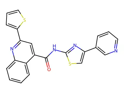 N-(4-(pyridin-3-yl)thiazol-2-yl)-2-(thiophen-2-yl)quinoline-4-carboxamide structure