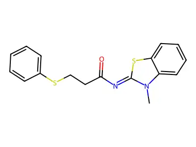 N-(3-methyl-1,3-benzothiazol-2-ylidene)-3-phenylsulfanylpropanamide structure