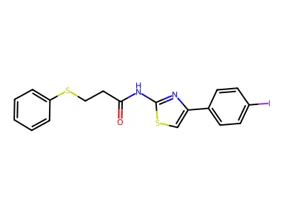N-(4-(4-iodophenyl)thiazol-2-yl)-3-(phenylthio)propanamide structure