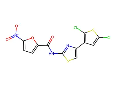 N-[4-(2,5-dichlorothiophen-3-yl)-1,3-thiazol-2-yl]-5-nitrofuran-2-carboxamide structure