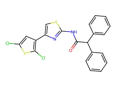 N-[4-(2,5-dichlorothiophen-3-yl)-1,3-thiazol-2-yl]-2,2-diphenylacetamide structure