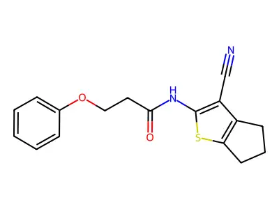 N-(3-cyano-5,6-dihydro-4H-cyclopenta[b]thiophen-2-yl)-3-phenoxypropanamide structure