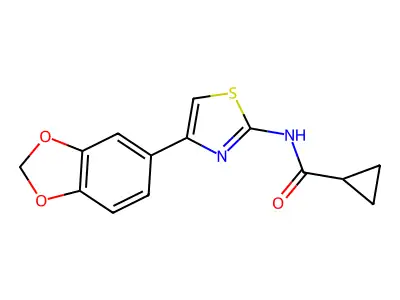 N-(4-(benzo[d][1,3]dioxol-5-yl)thiazol-2-yl)cyclopropanecarboxamide structure