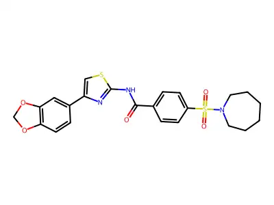 4-(azepan-1-ylsulfonyl)-N-(4-(benzo[d][1,3]dioxol-5-yl)thiazol-2-yl)benzamide structure