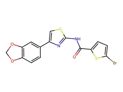 N-(4-(benzo[d][1,3]dioxol-5-yl)thiazol-2-yl)-5-bromothiophene-2-carboxamide structure